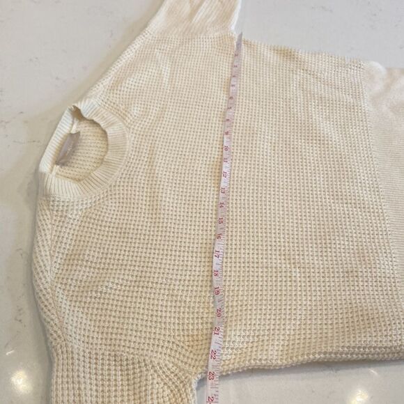 Everlane 100% Cashmere Waffle Knit Square Crew Ivory Soft Thermal Sweater XXS - Picture 6 of 9